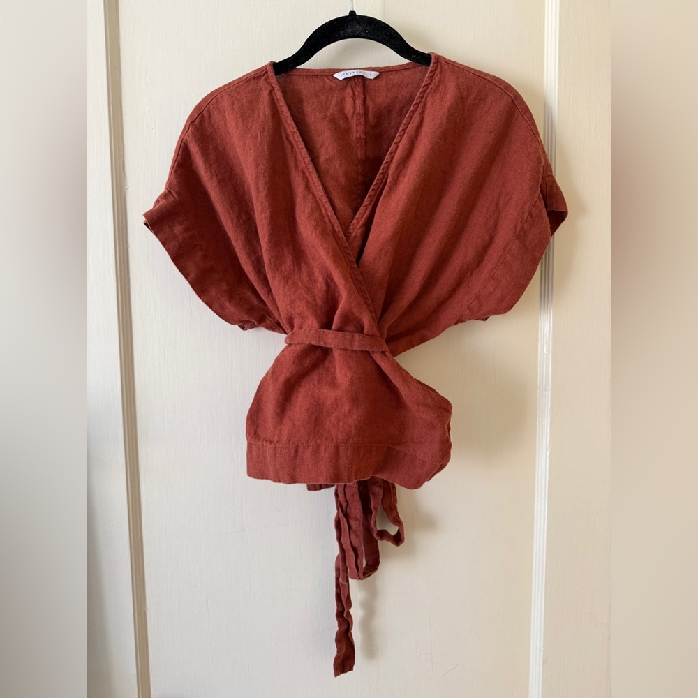 Linenfox Bonni Wrap Top, Size L, Terracotta - Picture 2 of 5